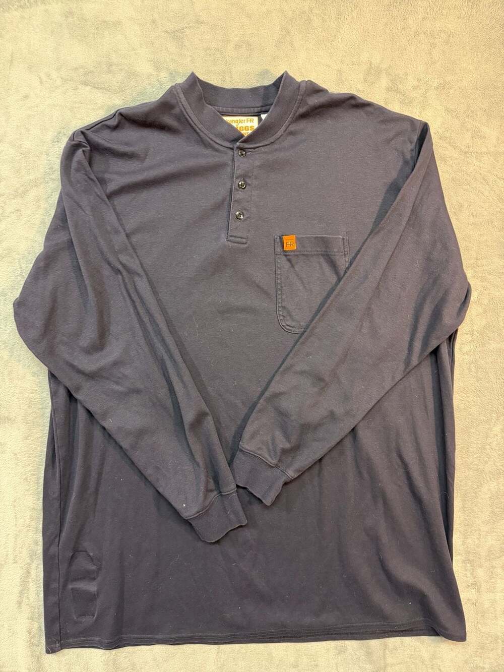 Wrangler FR Riggs Workwear Long Sleeve Pocket Henley Shirt Navy 3XT